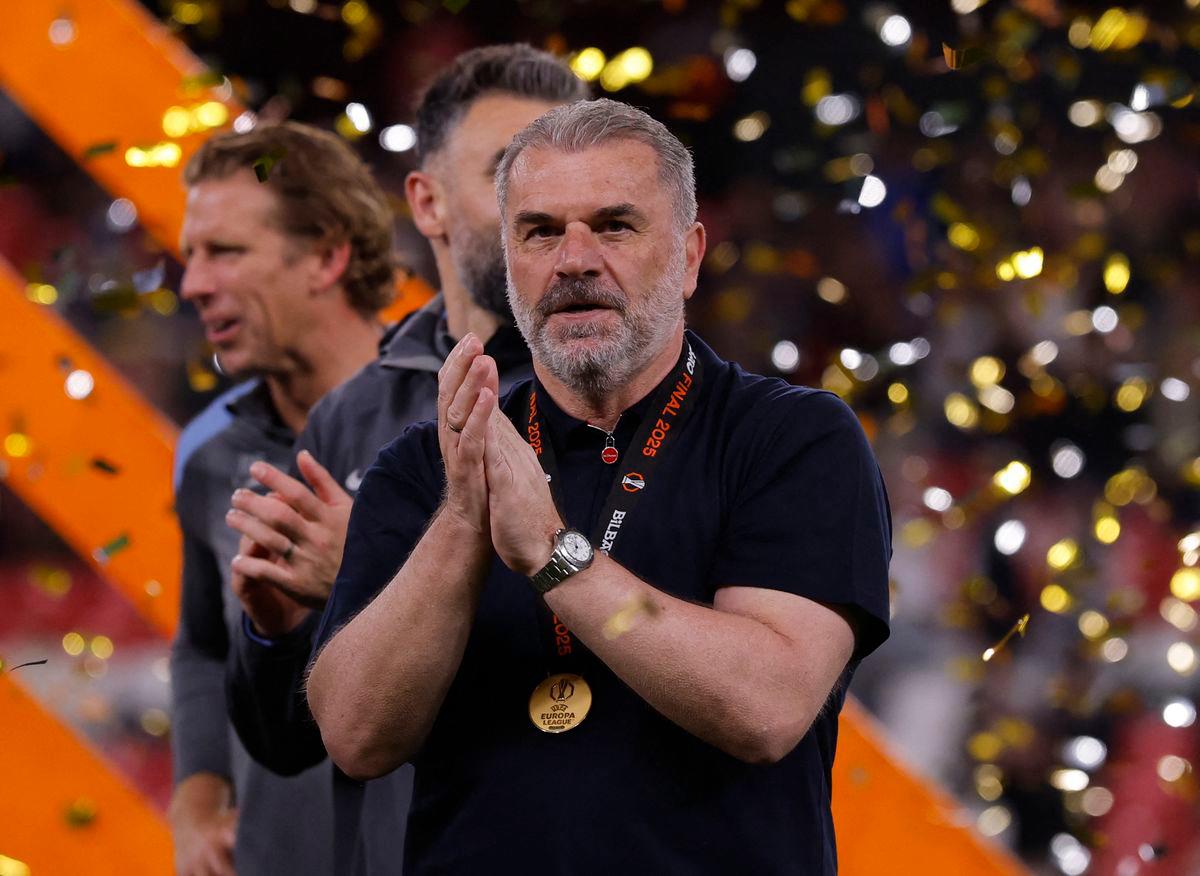 Tottenham Hotspur manager Ange Postecoglou celebrates after winning the Europa League Final REUTERSpix