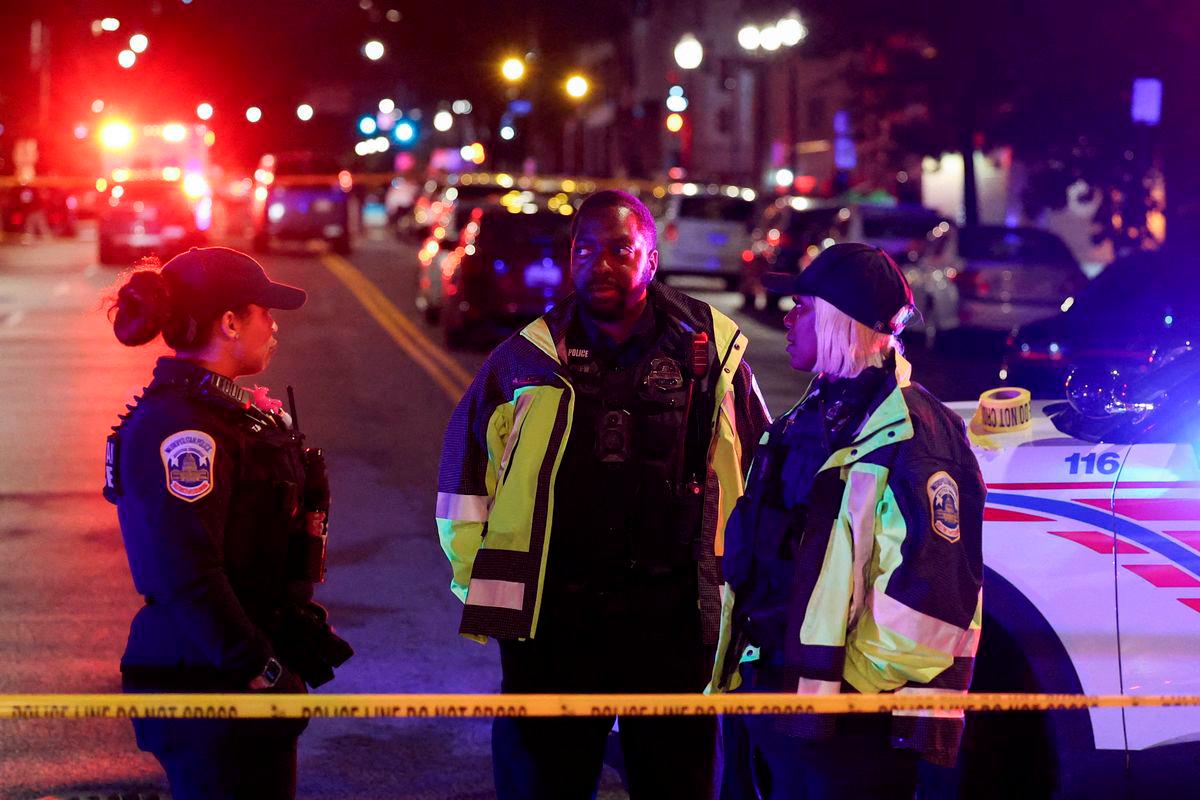 Police officers work at the site where, according to the U.S. Homeland Security Secretary, two Israeli embassy staff were shot dead near the Capital Jewish Museum in Washington, D.C., U.S. May 21, 2025. REUTERSpix