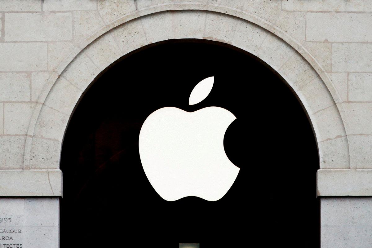 Apple logo is seen on the Apple store at The Marche Saint Germain in Paris, France July 15, 2020. - REUTERSpix