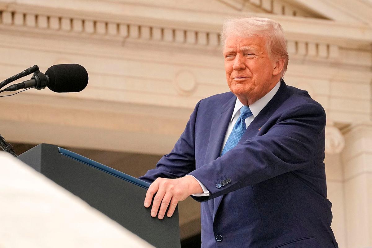 U.S. President Donald Trump delivers remarks at the annual National Memorial Day Observance in the Memorial Amphitheater at Arlington National Cemetery in Arlington, Virginia, U.S., May 26, 2025. REUTERSpix