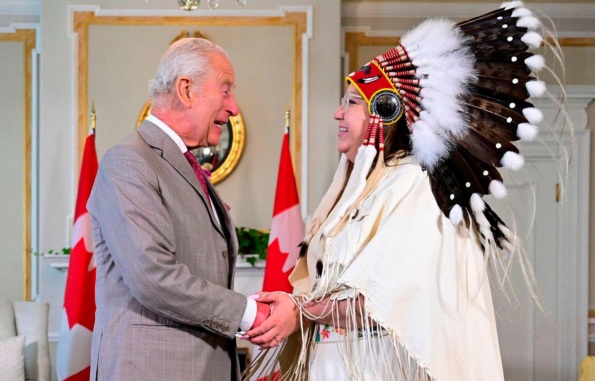 Britain’s King Charles attends an Audience with National Chief of the Assembly of First Nations Cindy Woodhouse, at Rideau Hall, in Ottawa, Ontario, Canada, May 26, 2025. REUTERSpix