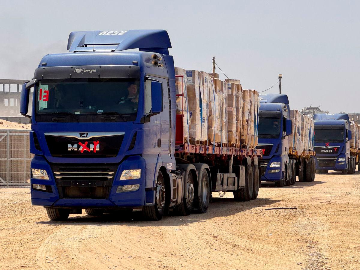 Trucks transport aid as Gaza Humanitarian Foundation said it has commenced operations to begin distribution of aid, in Rafah, in the southern Gaza Strip, May 26, 2025. REUTERSpix