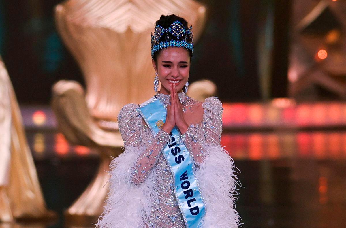 Thailand’s Opal Suchata Chuangsri reacts after being crowned Miss World at the 72nd Miss World finale in Hyderabad, India, May 31, 2025. REUTERS/Francis Mascarenhas