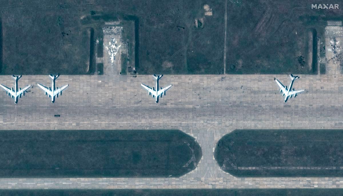 A satellite image shows a group of TU 95 aircrafts before a drone strike, in Belaya airbase, Irkutsk region, Russia, May 22, 2025 - REUTERSPIX