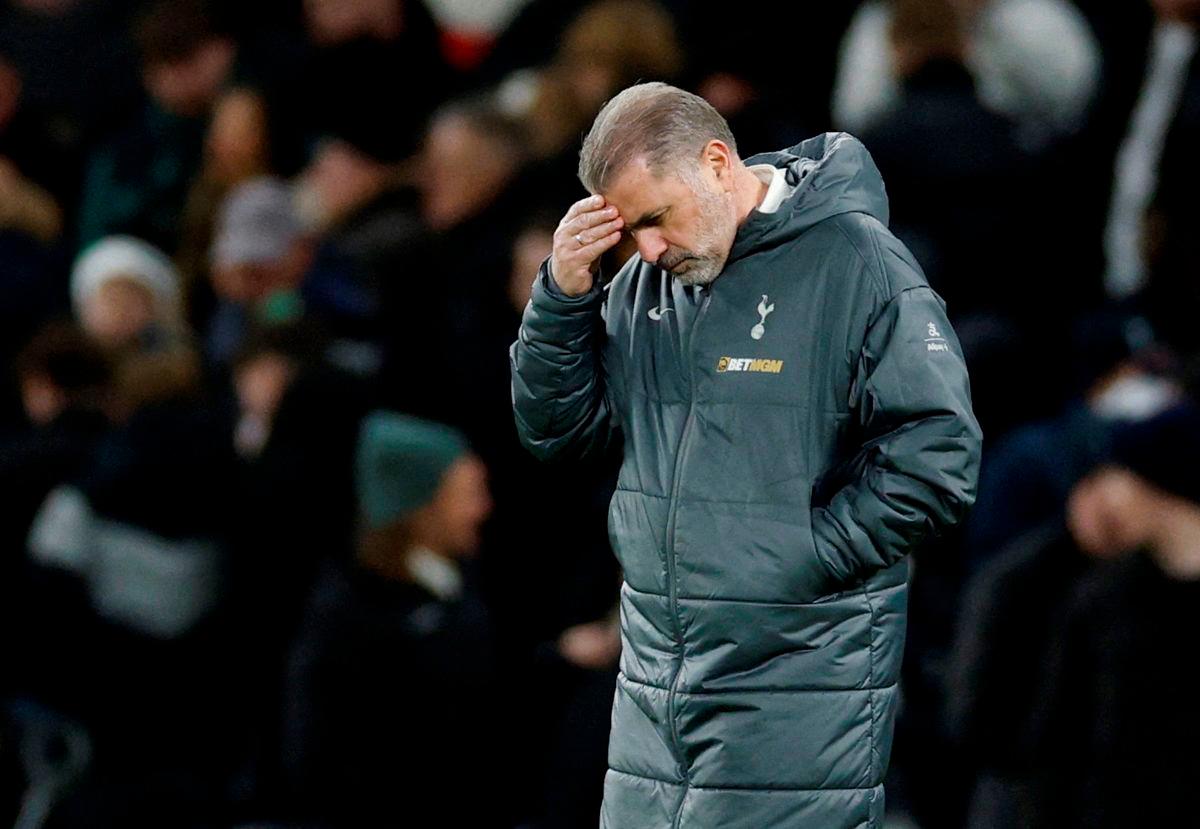 FILE PHOTO: Tottenham Hotspur manager Ange Postecoglou looks dejected Action Images via REUTERS