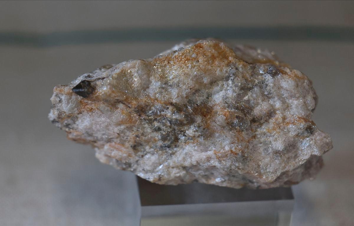A sample of xenotime, a main ore mineral containing rare earth elements, is displayed at the Natural History Museum in London Britain, June 6, 2025. REUTERS