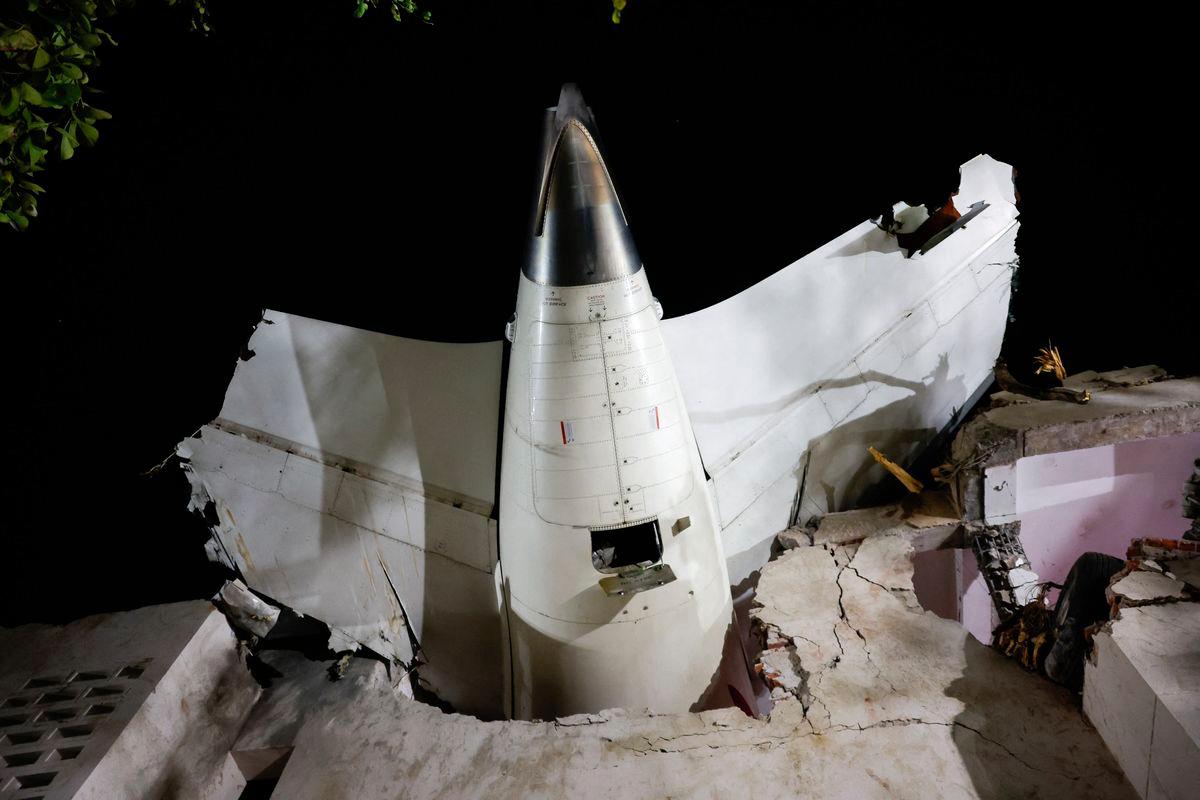 A view shows the wreckage of the tail section of an Air India aircraft, bound for London's Gatwick Airport, which crashed during take-off from an airport in Ahmedabad, India June 12, 2025. - REUTERSPIX