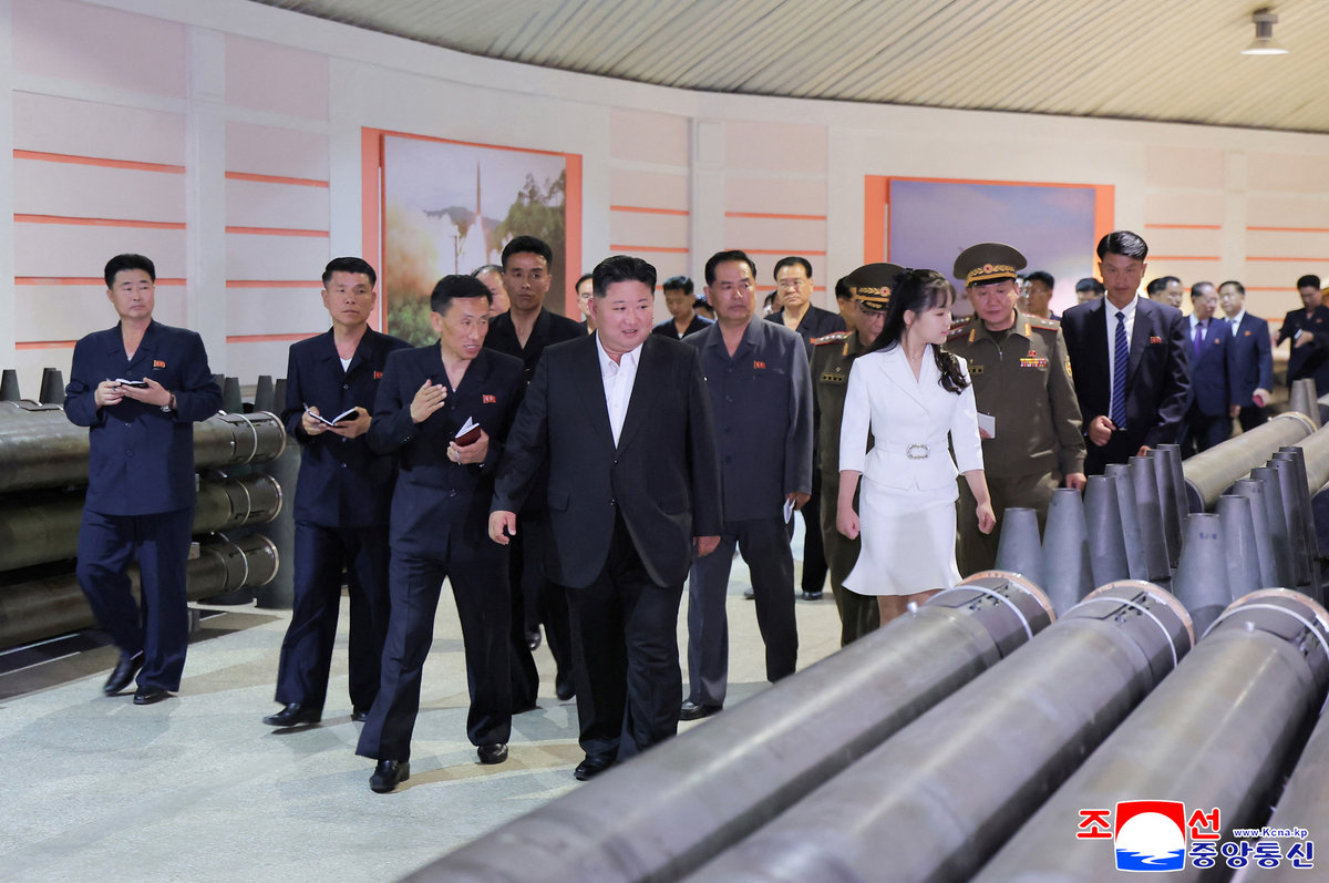 North Korean leader Kim Jong Un inspects military factories, as he urges ramp-up in shell production to meet modern warfare demands, at an unknown location in North Korea, June 13, 2025. - KCNA via REUTERS