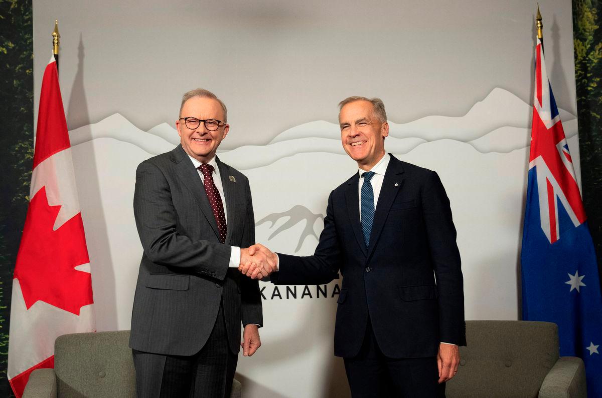 Canadian Prime Minister Mark Carney meets with Australian Prime Minister Anthony Albanese a day before world leaders meet in Kananaskis for the G7 leaders’ summit, in Calgary, Alberta, Canada June 15, 2025. REUTERSpix