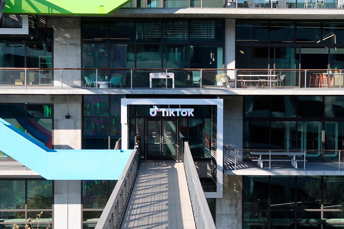 A logo is displayed over a door at the U.S. headquarters of the social media company TikTok in Culver City, California. - REUTERSpix