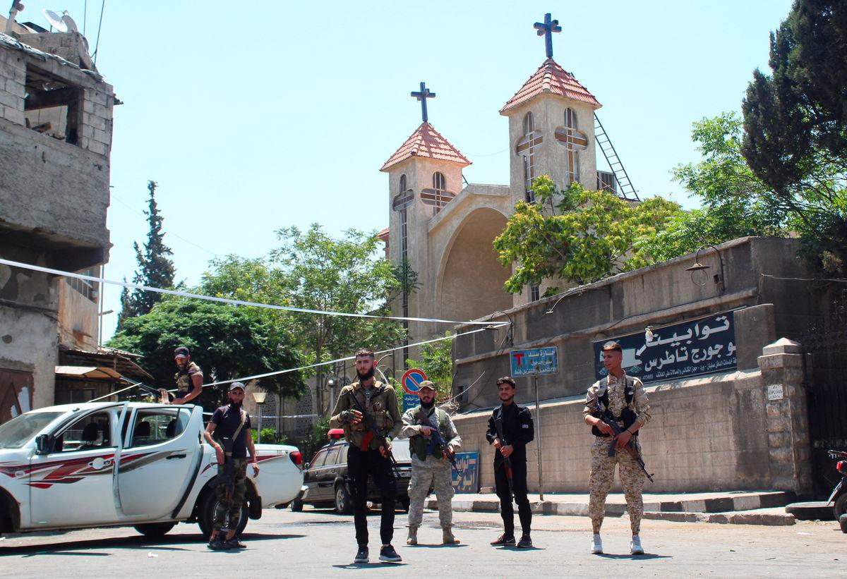 Syrian security forces secure the area near St. Joseph Church at Bab-Sharqi neighbourhood, following the suicide bombing at the Mar Elias Church on Sunday, June 22, 2025, according to Syria's health ministry, in Damascus, Syria June 23, 2025. - REUTERSPIX