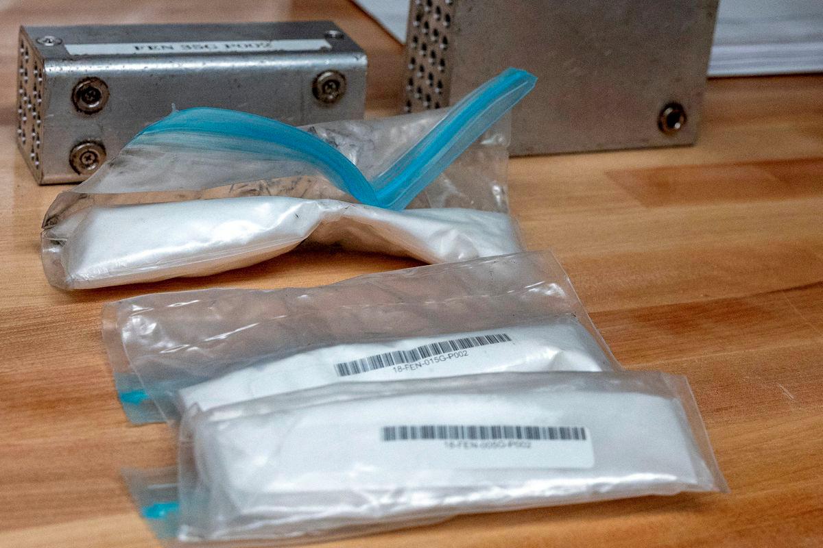 Packages of fentanyl which are placed in bite proof metal containers are used to train drug-sniffing dogs for U.S. Customs and Border Protection to help curb the transit of fentanyl and other drugs, in Front Royal, Virginia, U.S., June 18, 2024. - REUTERSPIX