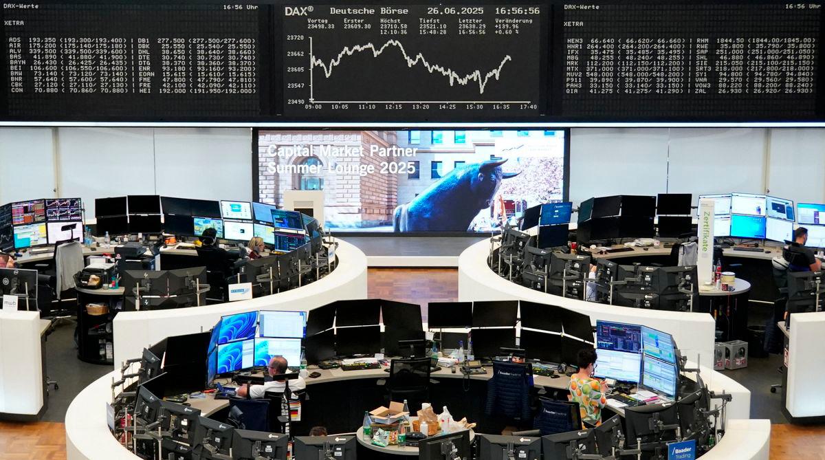 The German DAX share price index graph is displayed at the stock exchange in Frankfurt, Germany, June 26, 2025. - REUTERSPIX