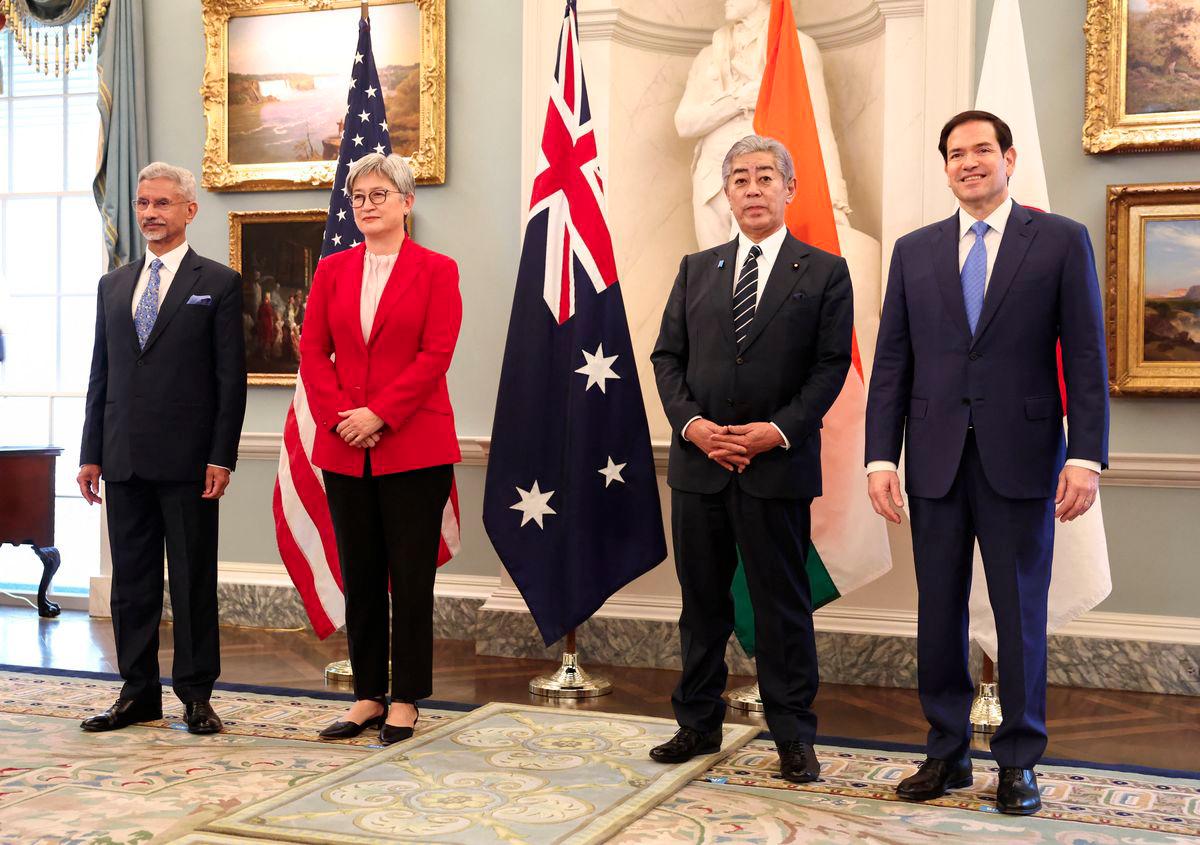 Indian External Affairs Minister Subrahmanyam Jaishankar, Australia’s Foreign Minister Penny Wong, Japanese Foreign Minister Takeshi Iwaya and U.S. Secretary of State Marco Rubio stand together at the start of their meeting of the Indo-Pacific Quad at the State Department in Washington, D.C., U.S., July 1, 2025. - REUTERSPIX
