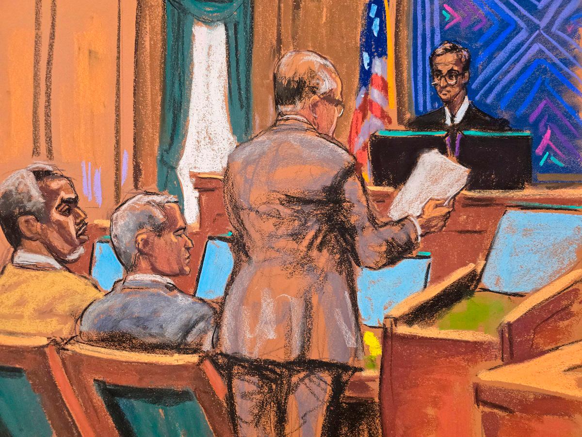 Sean “Diddy” Combs watches as lawyers argue with U.S. District Judge Arun Subramanian how to respond to a note sent by jurors, during Combs’ sex trafficking trial in New York City, New York, U.S., July 1, 2025 in this courtroom sketch. - REUTERS/Jane Rosenberg