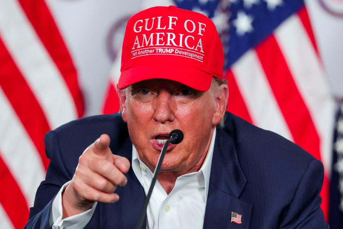 U.S. President Donald Trump gestures as he speaks during the opening of a temporary migrant detention center informally known as Alligator Alcatraz in Ochopee, Florida, U.S., July 1, 2025. - REUTERSPIX