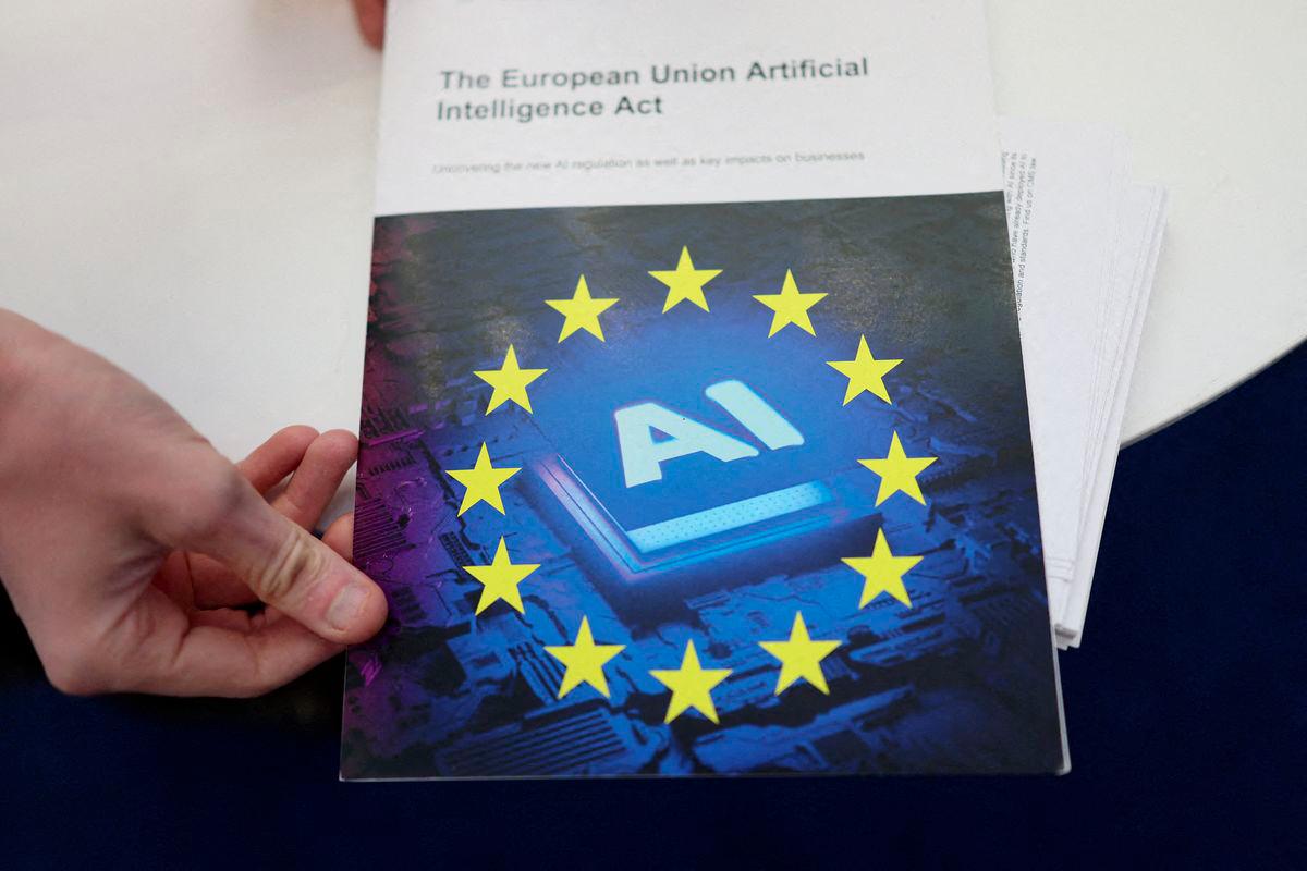 A copy of The European Union Artificial Intelligence (AI) Act on display during the AI &amp; Big Data Expo 2025 at the Olympia, in London, Britain, February 5, 2025. - REUTERSPIX