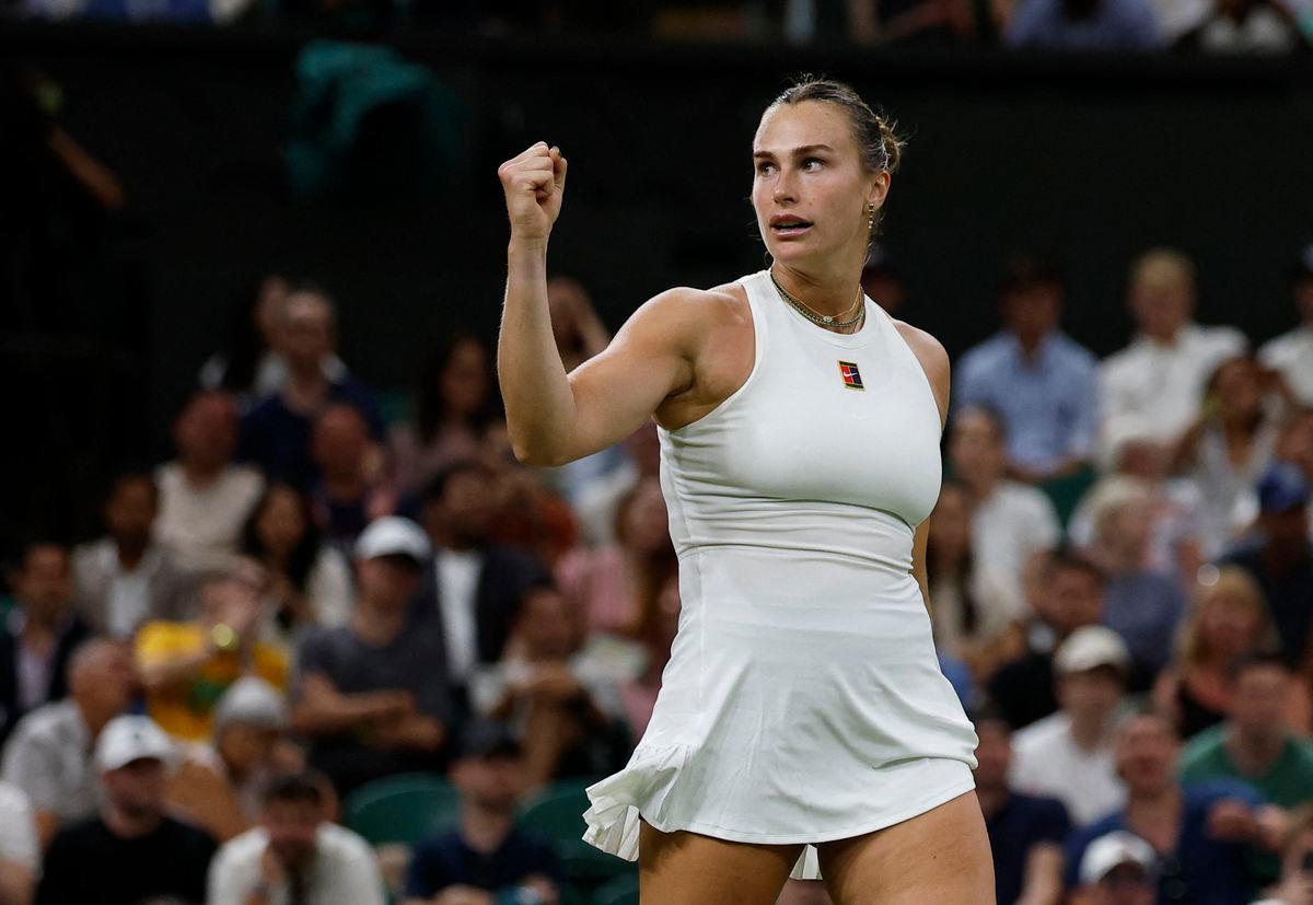 Aryna Sabalenka celebrates winning her third round match against Britain’s Emma Raducanu-REUTERS