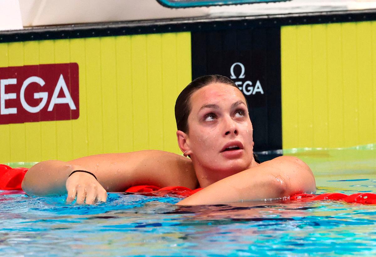 Canada’s Penny Oleksiak reacts after qualifying during the women’s 200m freestyle, heat 3 - REUTERS