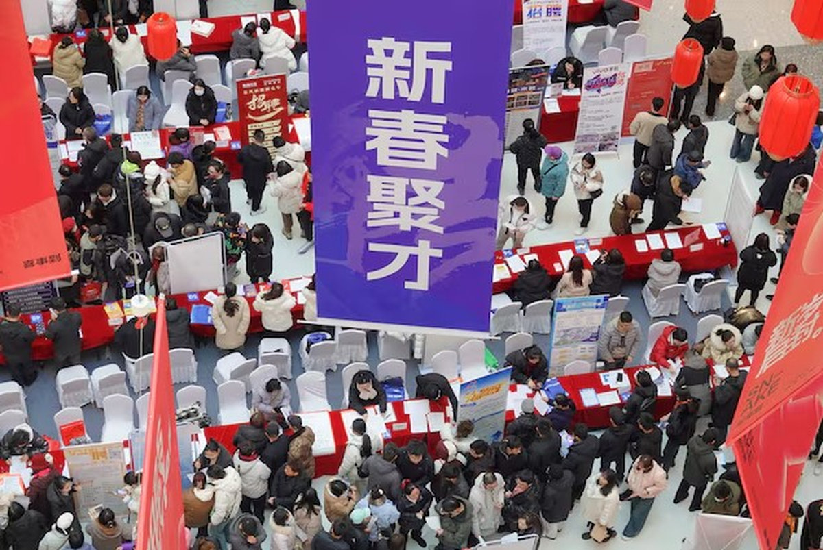 People attend a job fair following the Lunar New Year holiday, in Yantai, Shandong province, China February 6, 2025. - cnsphoto via REUTERS
