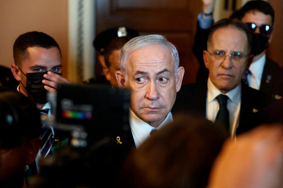 Israel’s Prime Minister Benjamin Netanyahu visits Capitol Hill, on the day he meets with Senate Republican Leader John Thune (R-SD) and other senators, in Washington, D.C., U.S., July 9, 2025. REUTERS