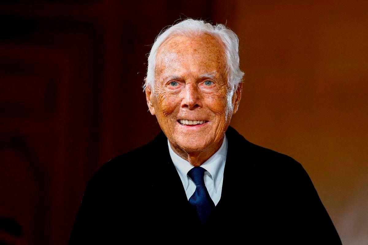 FILE PHOTO: Designer Giorgio Armani appears at the end of his Haute Couture Spring/Summer 2025 collection show for Giorgio Armani Prive in Paris, France, January 28, 2025. REUTERS