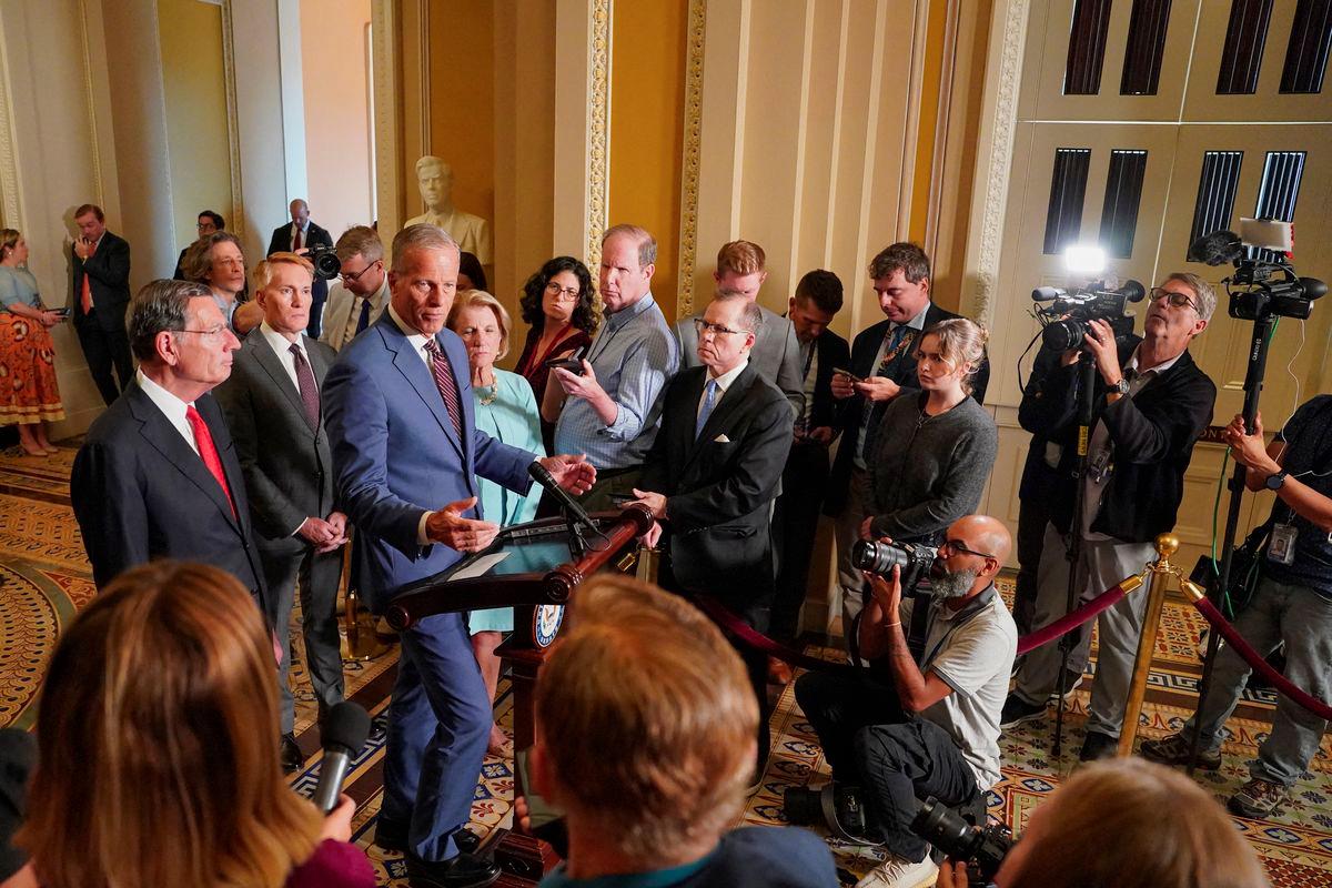 U.S. Senate Majority Leader John Thune (R-SD) holds a press conference on Capitol Hill, in Washington, D.C., U.S., July 15, 2025. - REUTERSPIX