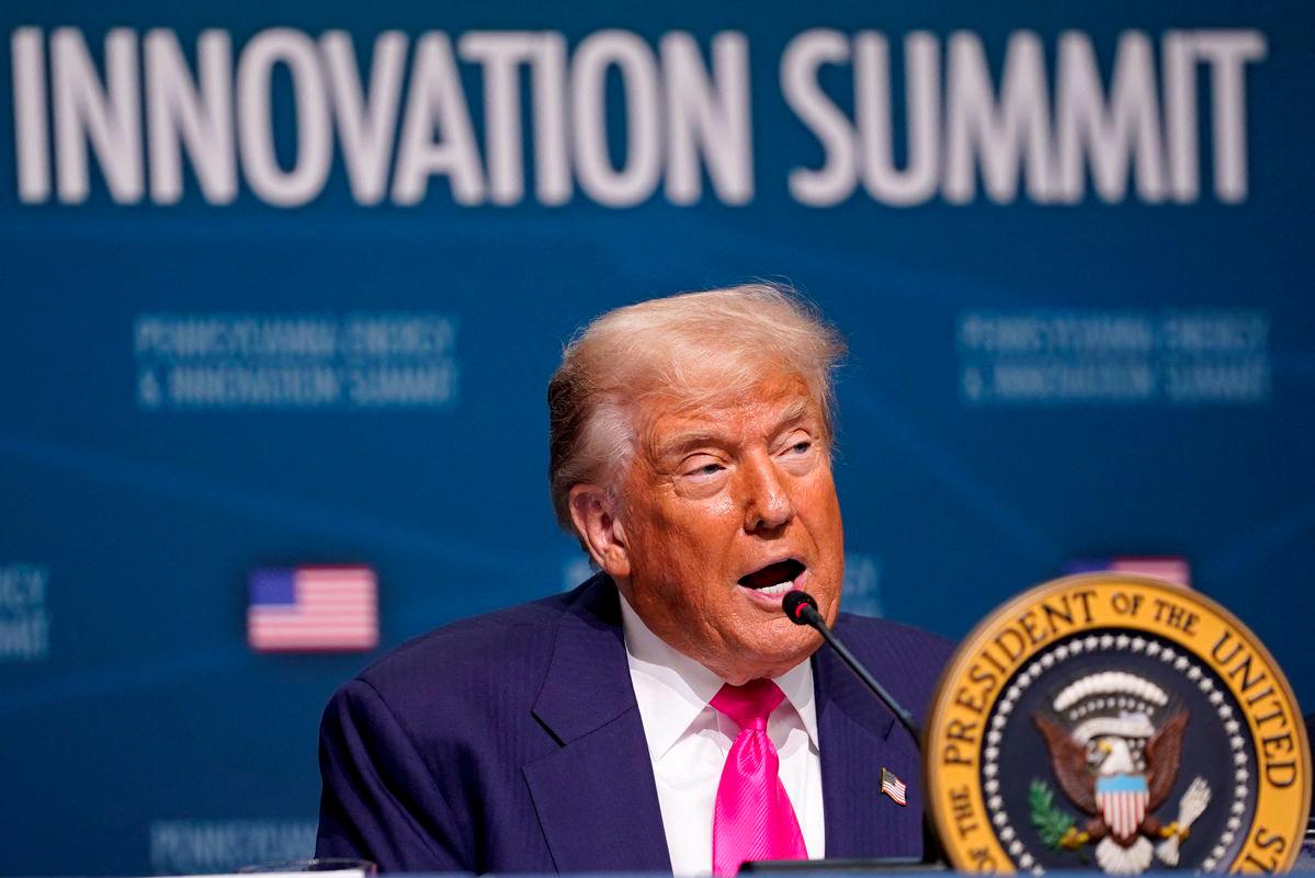 U.S. President Donald Trump speaks during the Pennsylvania Energy and Innovation Summit, at Carnegie Mellon University in Pittsburgh, Pennsylvania, U.S., July 15, 2025. - REUTERSPIX