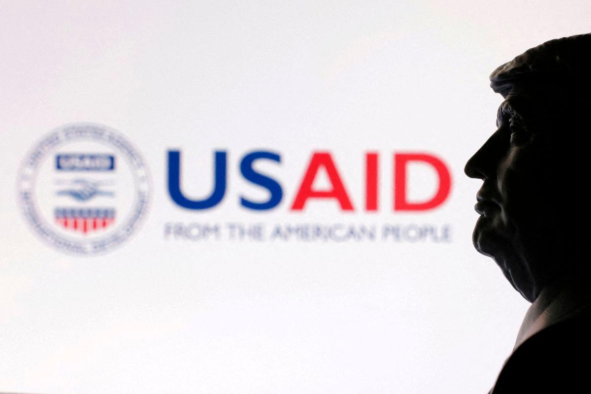 FILE PHOTO: A 3D-printed miniature model of U.S. President Donald Trump with the USAID logo in the background is seen in this illustration taken April 23, 2025. REUTERS