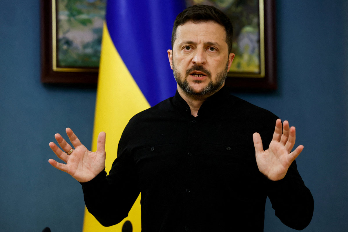 Ukraine's President Volodymyr Zelenskiy speaks during a press briefing following phone calls with U.S. President Donald Trump, amid Russia’s attack on Ukraine, in Kyiv, Ukraine, May 19, 2025. - REUTERS