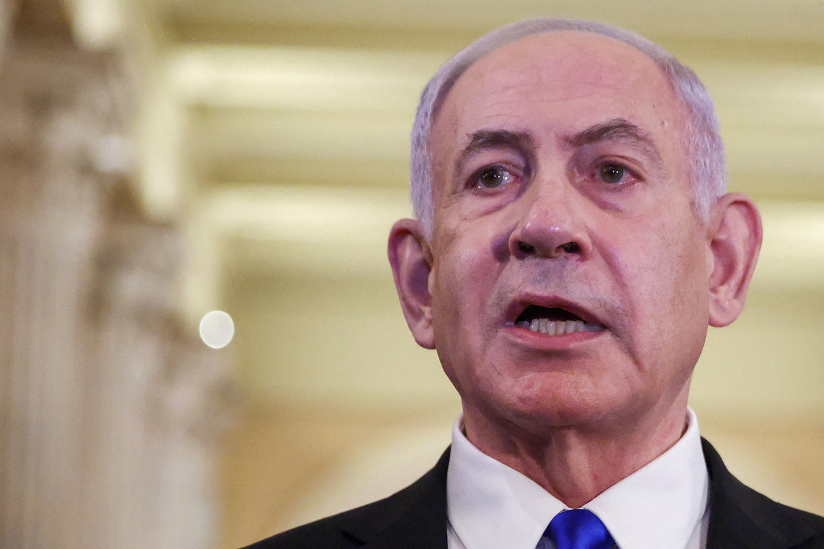 Israeli Prime Minister Benjamin Netanyahu speaks to the press, on Capitol Hill in Washington, D.C. U.S. July 8, 2025. - REUTERS