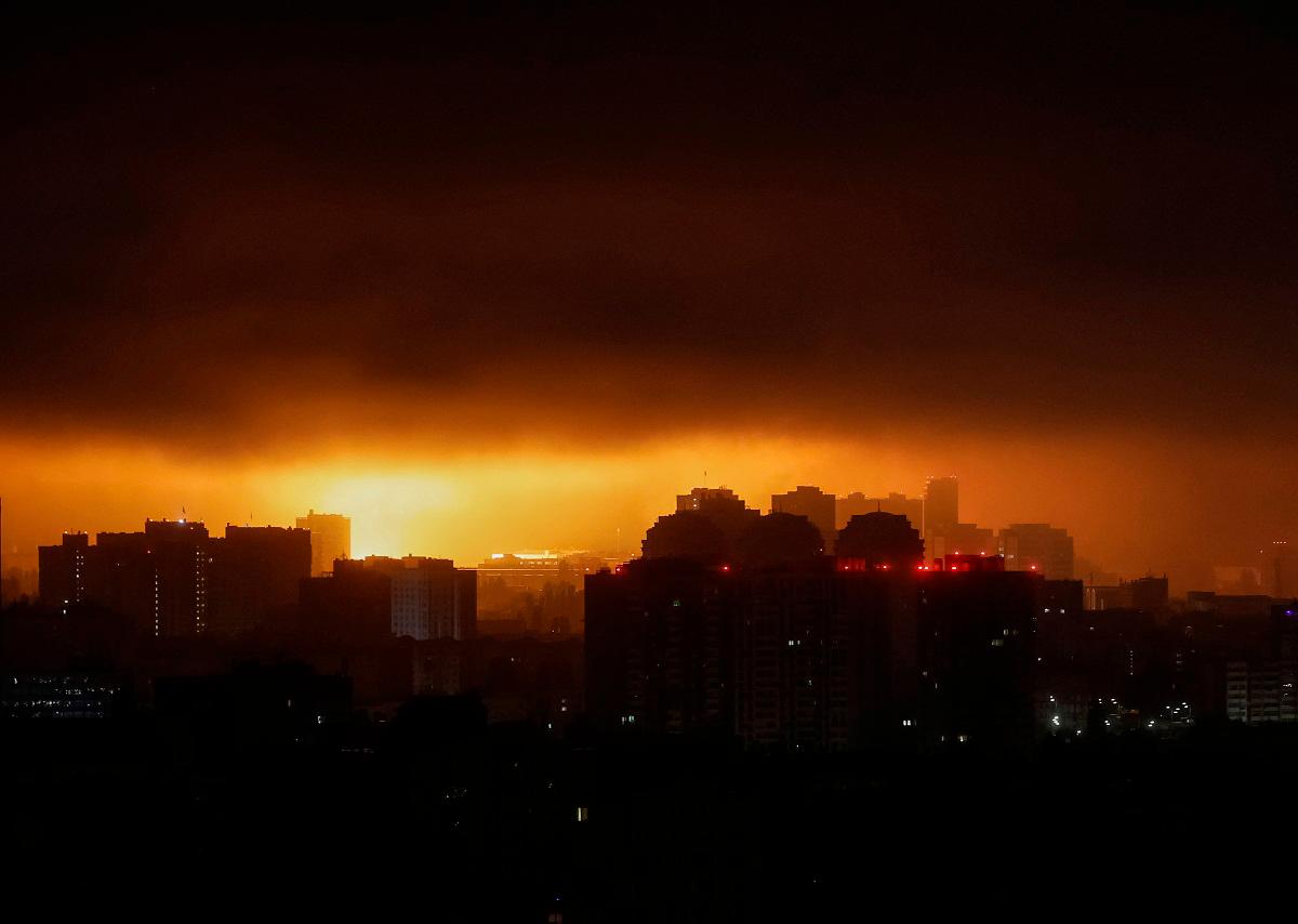 An explosion of a drone lights up the sky over the city during a Russian drone and missile strike, amid Russia’s attack on Ukraine, in Kyiv, Ukraine July 21, 2025. - REUTERS/Gleb Garanich