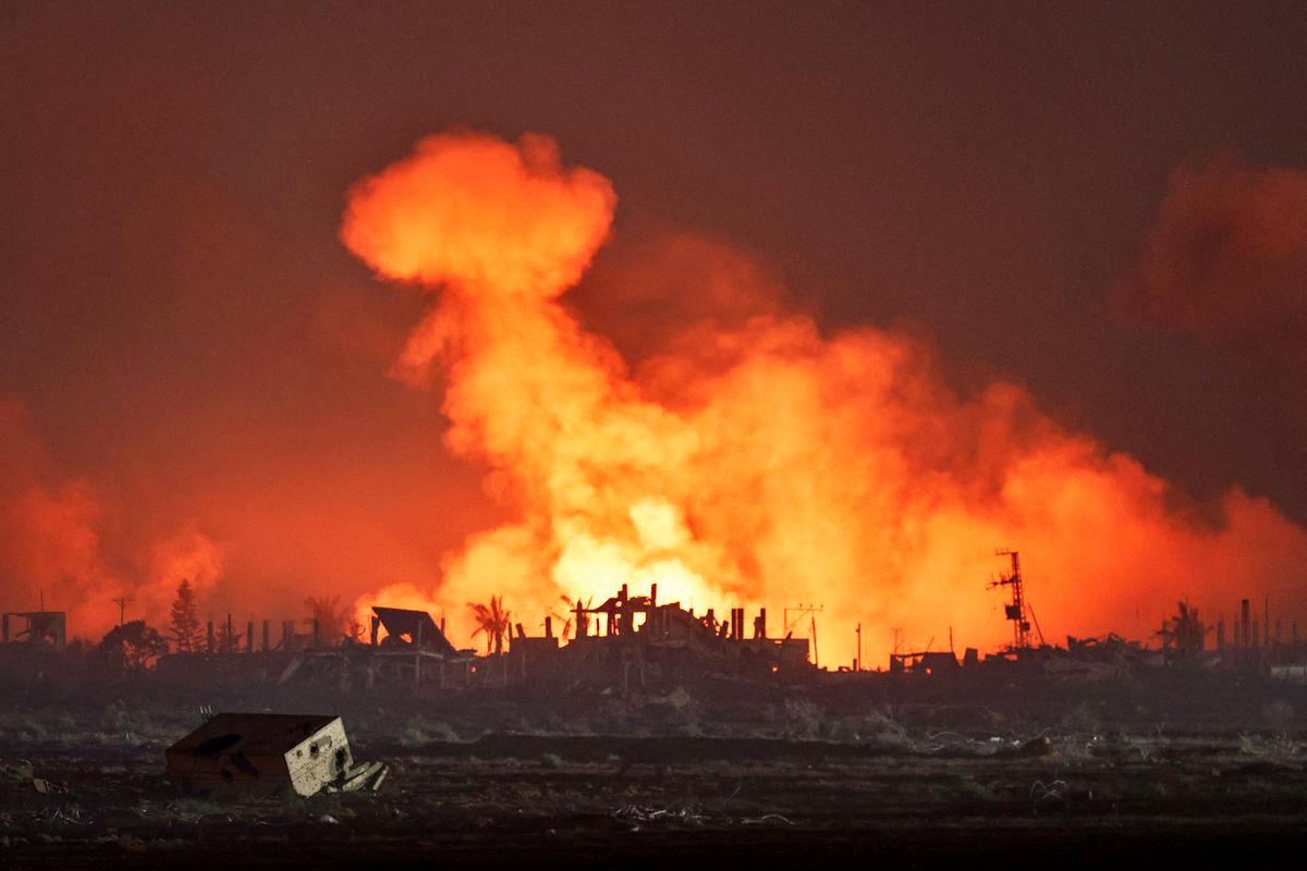 An explosion in Gaza is seen from the Israeli side of the Israel-Gaza border, July 24, 2025. - REUTERSPIX