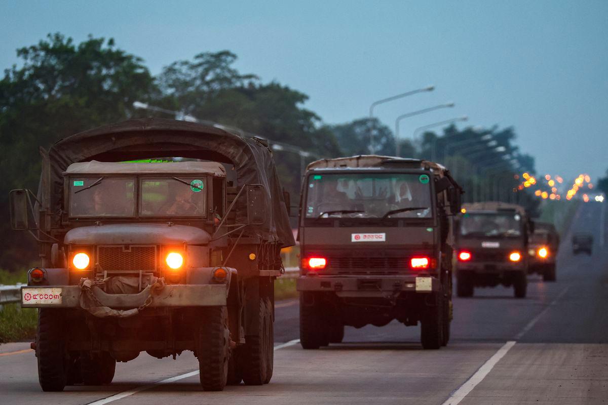 Army vehicles drive along a road in Buriram province, after Thailand scrambled an F-16 fighter jet to bomb targets in Cambodia following artillery volleys from both sides that killed civilians, Thailand, July 25, 2025. - REUTERSPIX