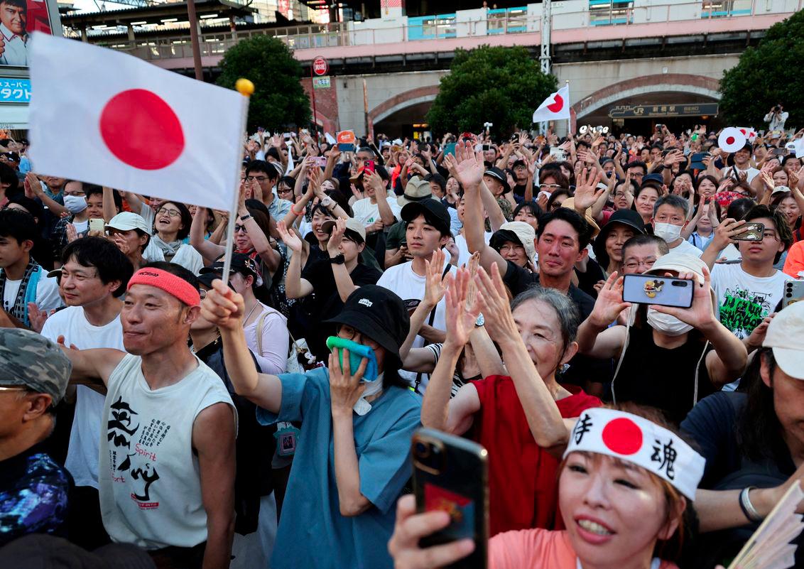 Supporters of Japan's Sanseito party leader react during the party’s rally in Tokyo, Japan, July 21, 2025, a day after the upper house election. - REUTERSPIX