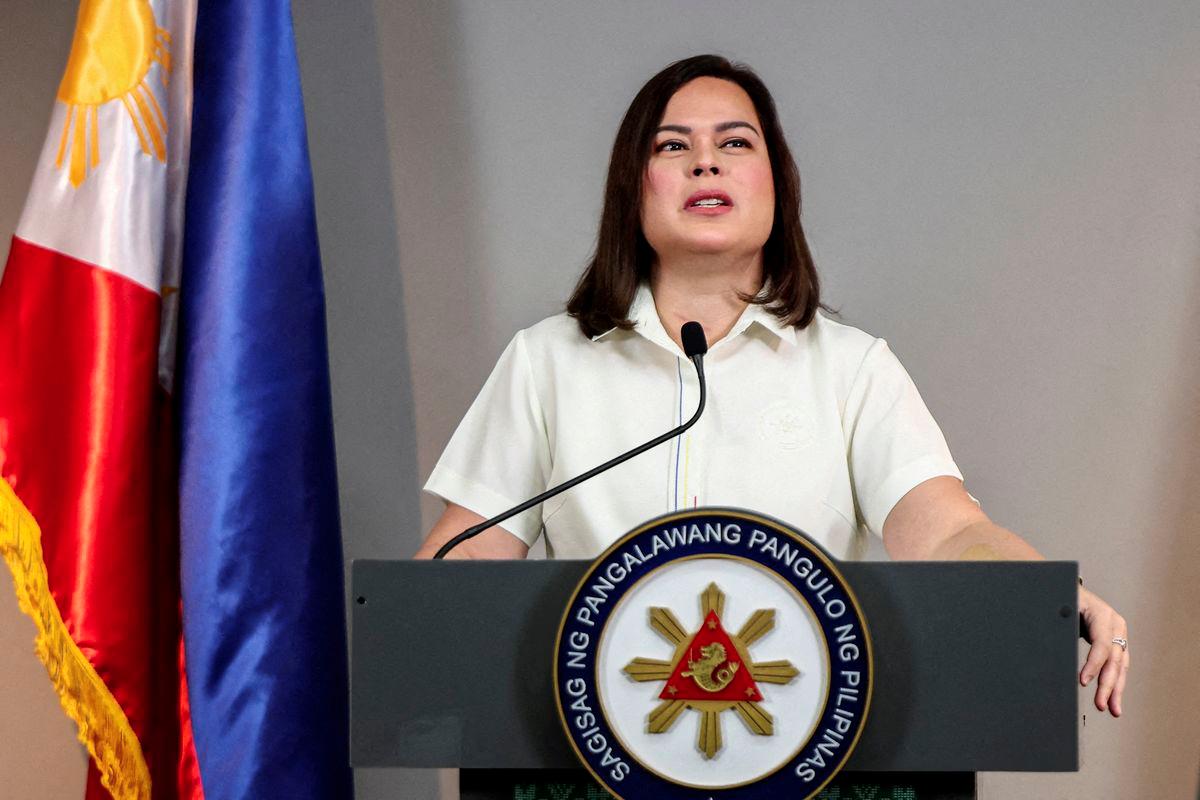 Philippine Vice President Sara Duterte delivers a statement following her impeachment by the lower house of the Congress, in her office at Mandaluyong City, Metro Manila, Philippines, February 7, 2025. - REUTERSPIX