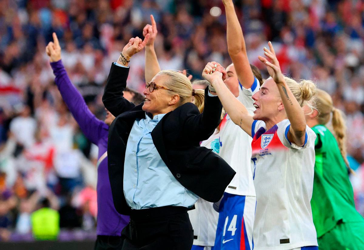 England manager Sarina Wiegman with players celebrate after winning the UEFA Women’s Euro 2025 - REUTERS