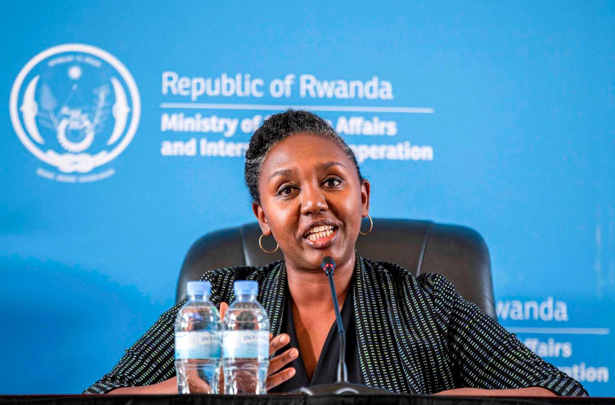 Rwanda's government spokesperson Yolande Makolo addresses a news conference on the transfer of asylum seekers from Britain ahead of their arrival in Kigali, Rwanda June 14, 2022. - REUTERSPIX