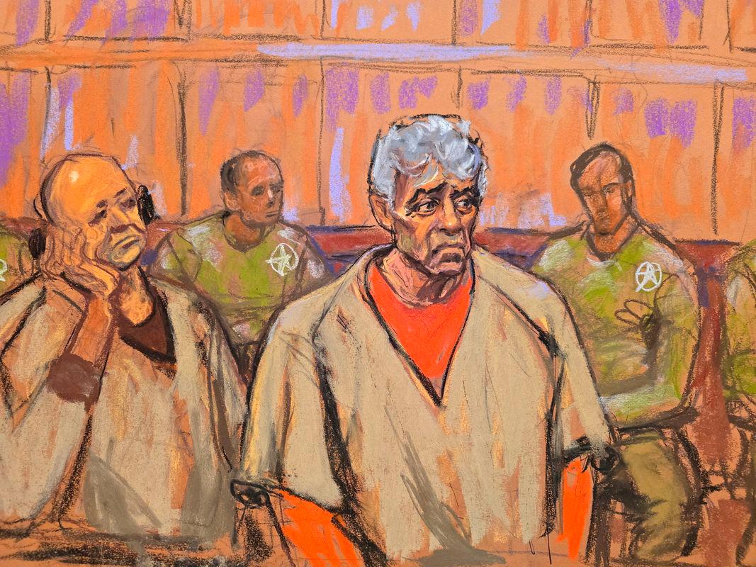 Alleged Mexican drug lord Rafael Caro Quintero and his nephew Ismael Quintero Arellanes appear together during a hearing in Brooklyn Federal Court, in New York City, U.S., March 26, 2025 in this courtroom sketch. Reuterspix