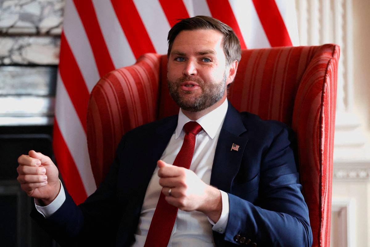 U.S. Vice President JD Vance reacts as he meets with British Foreign Secretary David Lammy (not pictured) at Chevening House in Sevenoaks, Britain, August 8, 2025. Suzanne Plunkett/Pool/ REUTERS