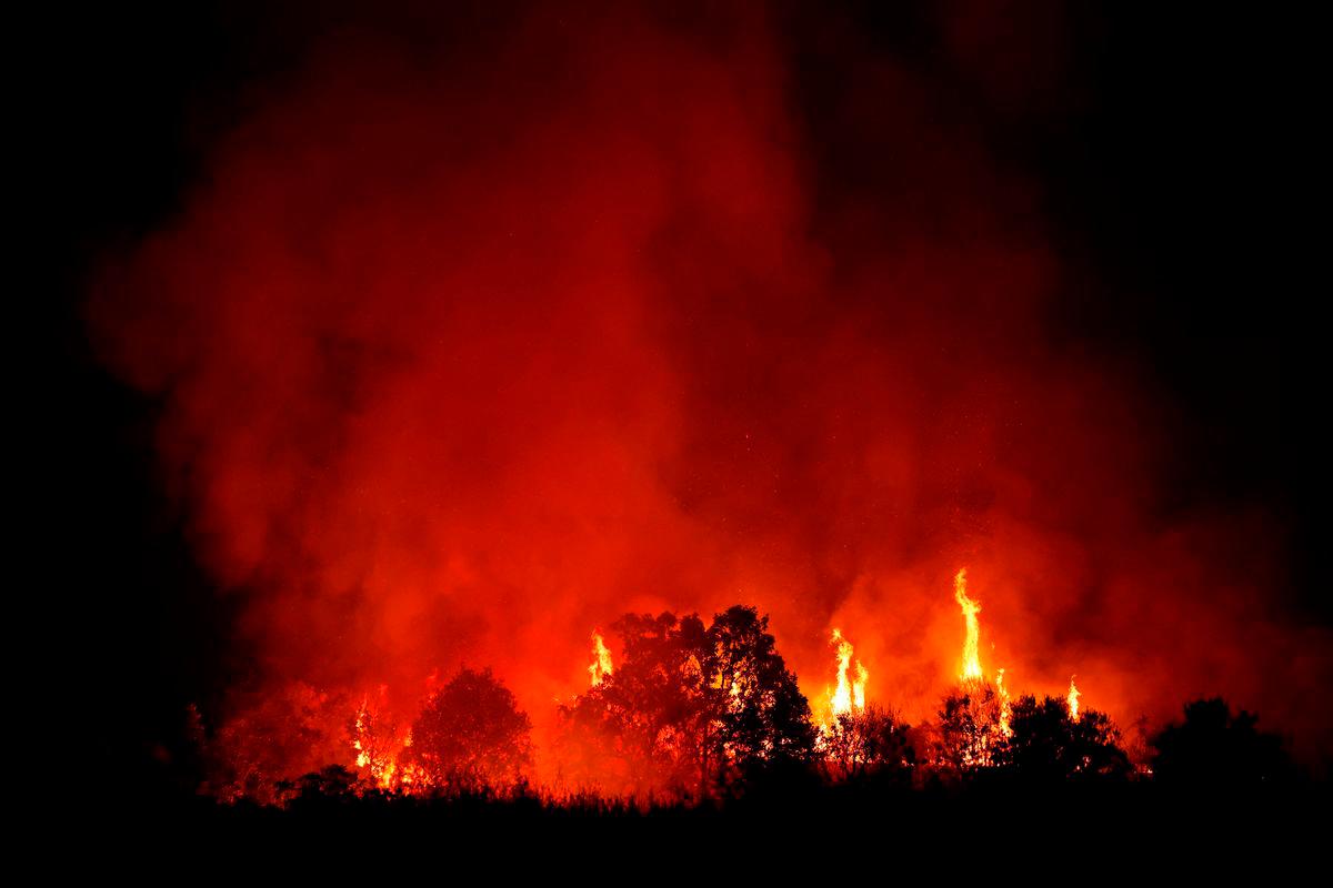 A wildfire burns in the outskirts of Abejera de Tabara, Zamora, Spain, August 13, 2025. REUTERS/Susana Vera