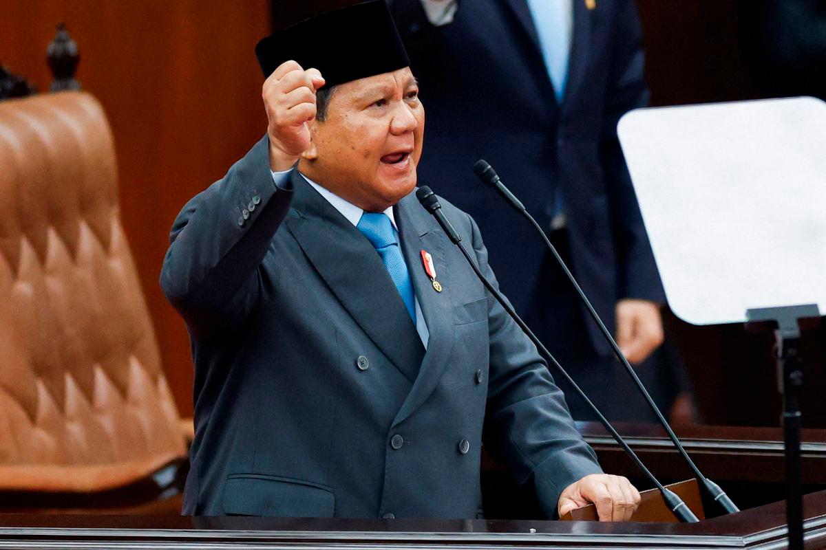 Indonesian President Prabowo Subianto delivers his annual State of the Nation Address, ahead of the country’s Independence Day, in Jakarta, Indonesia, August 15, 2025. Ajeng Dinar Ulfiana/Pool/ REUTERS