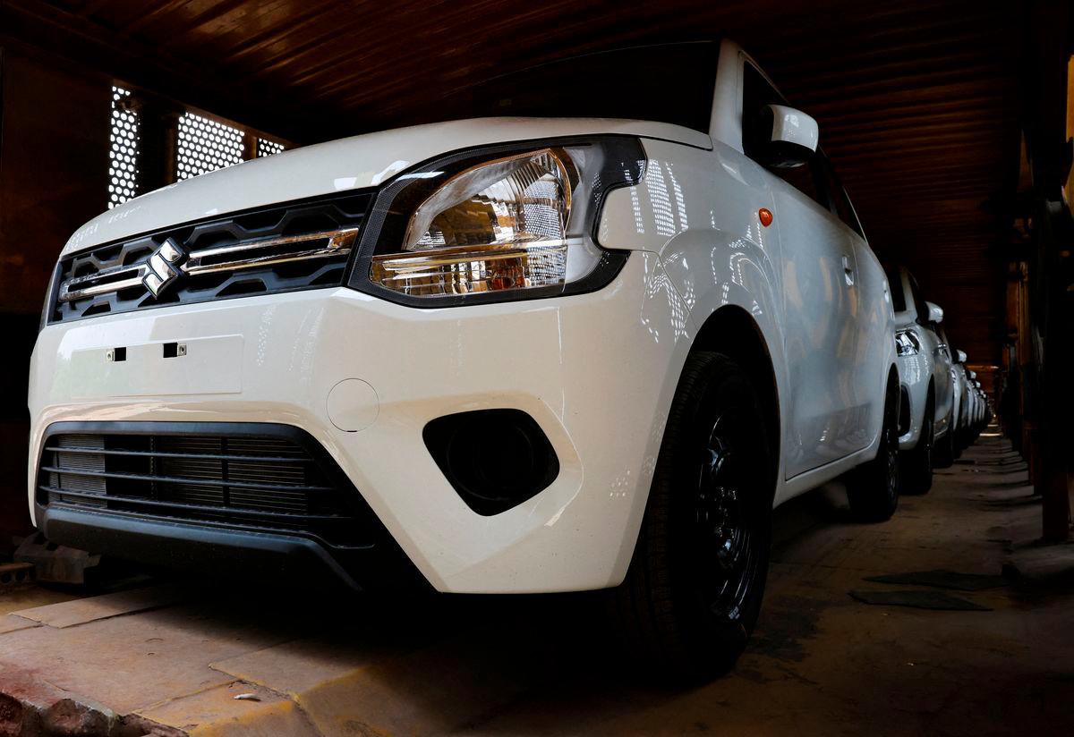 FILE PHOTO: Maruti Suzuki Wagon R are parked inside a train at Maruti Suzuki’s plant in Manesar, Haryana, India, June 17, 2025. REUTERS/Bhawika Chhabra/File Photo