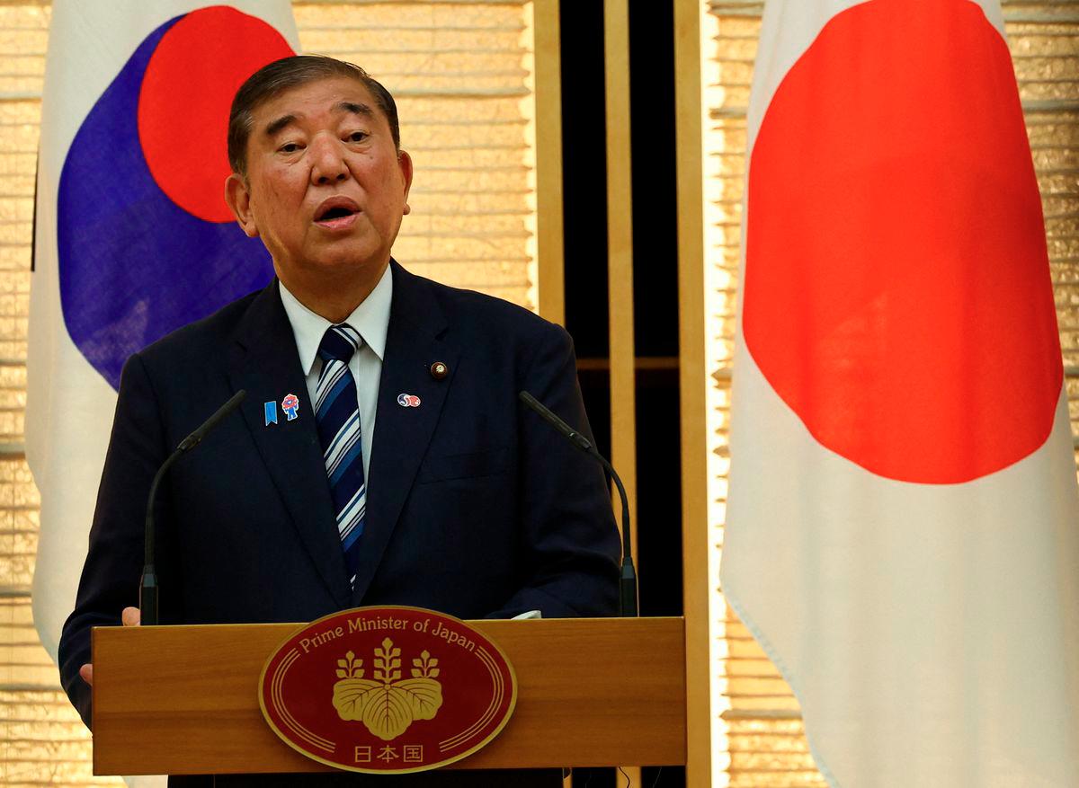 Japan's Prime Minister Shigeru Ishiba speaks at joint press announcement with South Korea's President Lee Jae Myung (not in the picture) after the summit in Tokyo, Japan, August 23, 2025. - REUTERS