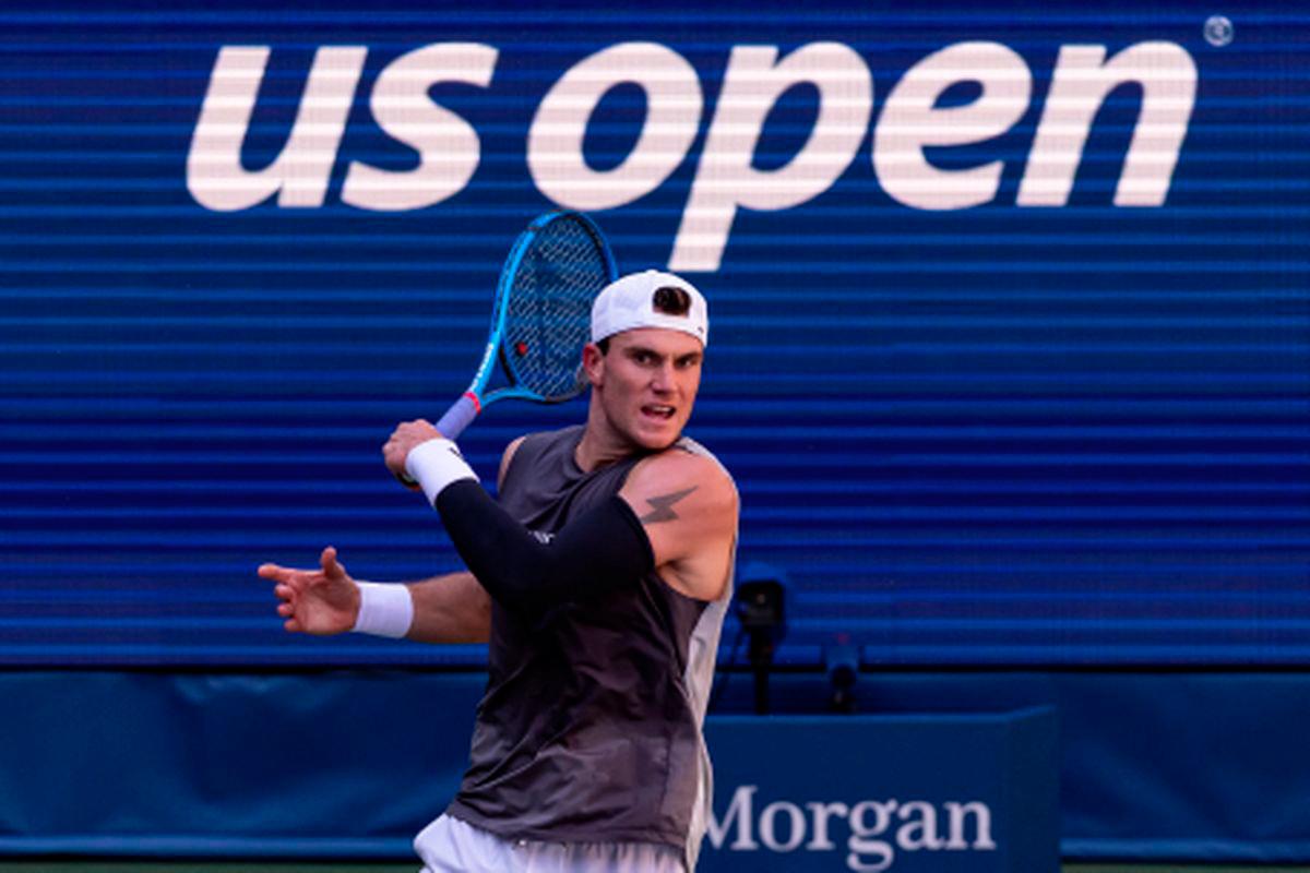 Jack Draper of United Kingdom in action against Federico Agustin Gomez of Argentina in the first round of the men’s singles at the US Open at Louis Armstrong Stadium in Billie Jean King National Tennis Centre. - Mike Frey-Imagn Images via REUTERSPIX