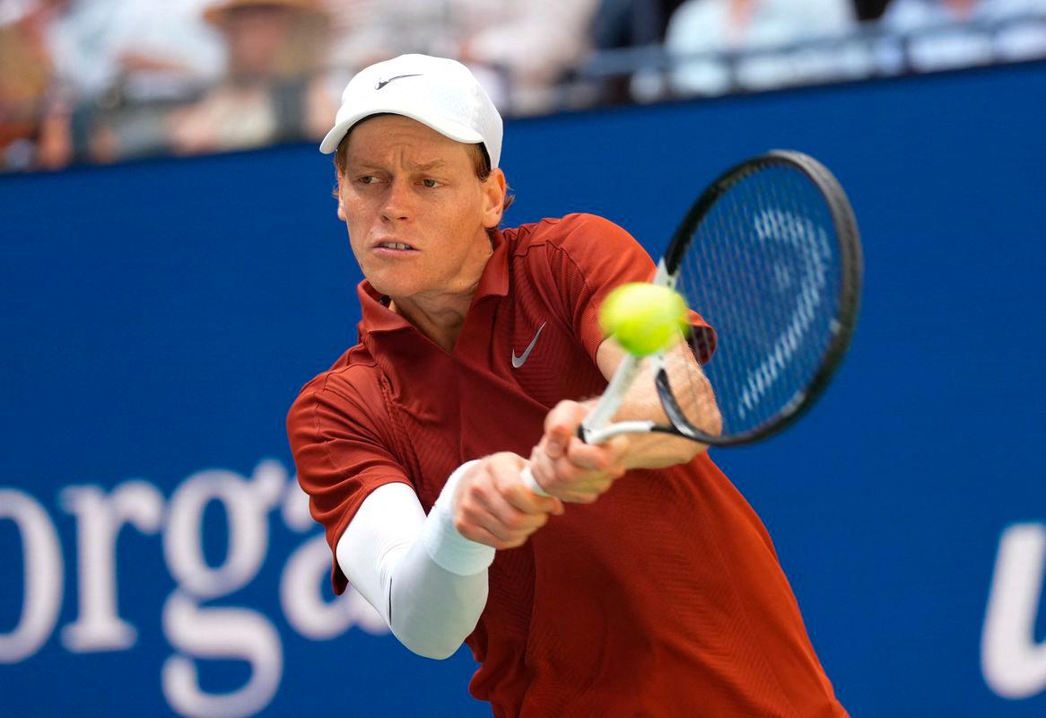 Jannik Sinner (ITA) hits to Vit Kopriva (CZE) (not pictured) on day three of the 2025 U.S. Open tennis tournament at the USTA Billie Jean King National Tennis Center. Robert Deutsch-Imagn Images