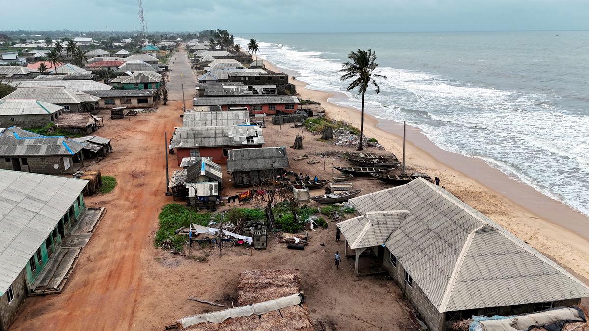 A drone view shows the Apakin community and neighboring villages affected by ocean surge on the coastal line of Ibeju-Lekki, Nigeria July 8, 2025. - REUTERSPIX