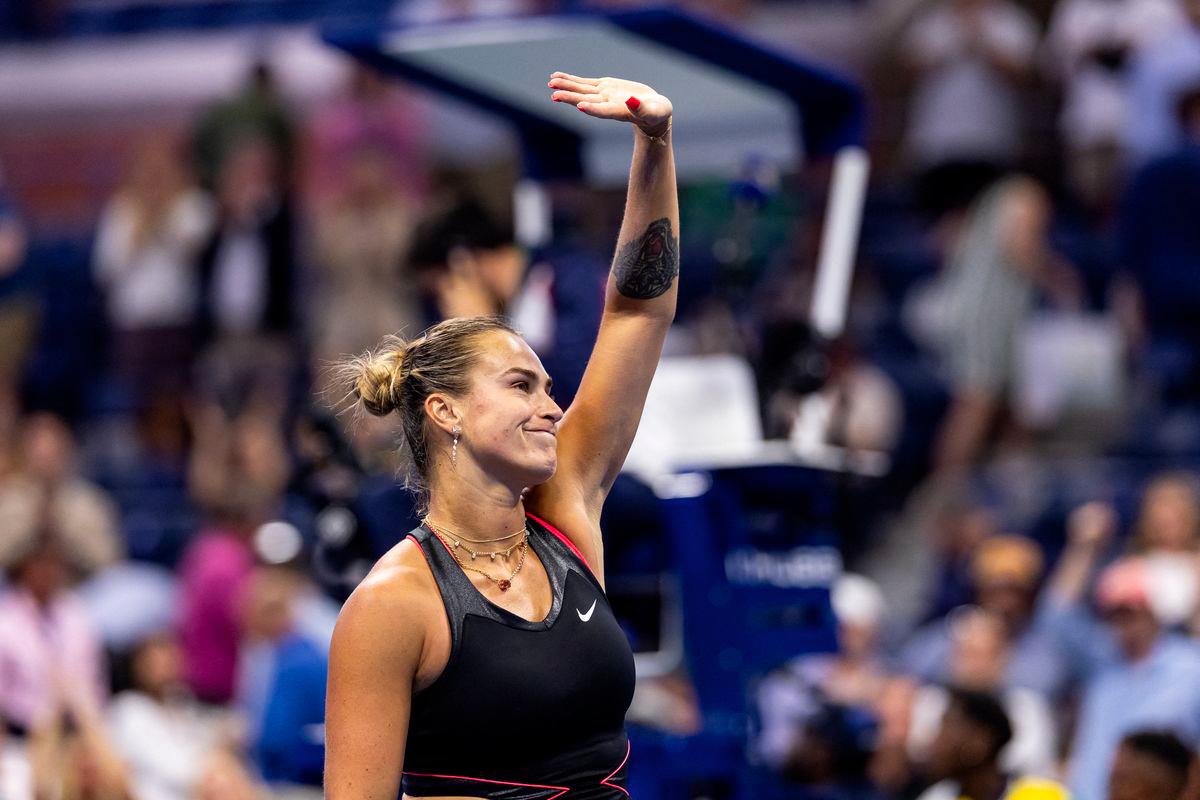 Aryna Sabalenka of Belarus celebrates her victory over Polina Kudermetova of Russia in the second round of the women’s singles at the US Open at Arthur Ashe Stadium in Billie Jean King National Tennis Center. - Mike Frey-Imagn Images via REUTERSPIX