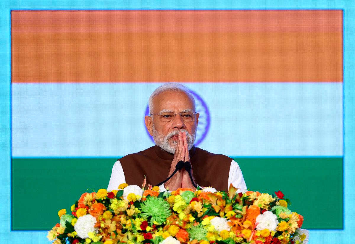 India’s Prime Minister Narendra Modi gestures as he delivers a speech at the India-Japan Economic Forum in Tokyo, Japan August 29, 2025. REUTERS/Issei Kato