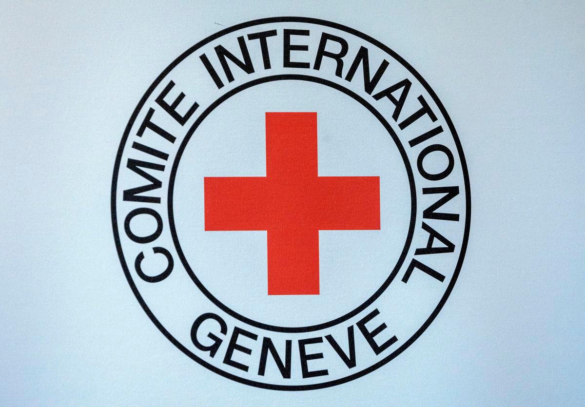 FILE PHOTO: Logo of the ICRC is seen during the press conference of Robert Mardini, Director-General of the International Committee of the Red Cross (ICRC) in Geneva, Switzerland, September 11, 2023. REUTERS/Denis Balibouse/File Photo